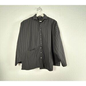 SpiritHouse Women’s Asymmetric Pinstripe Shirt Black Art to Wear Button-Up S/M